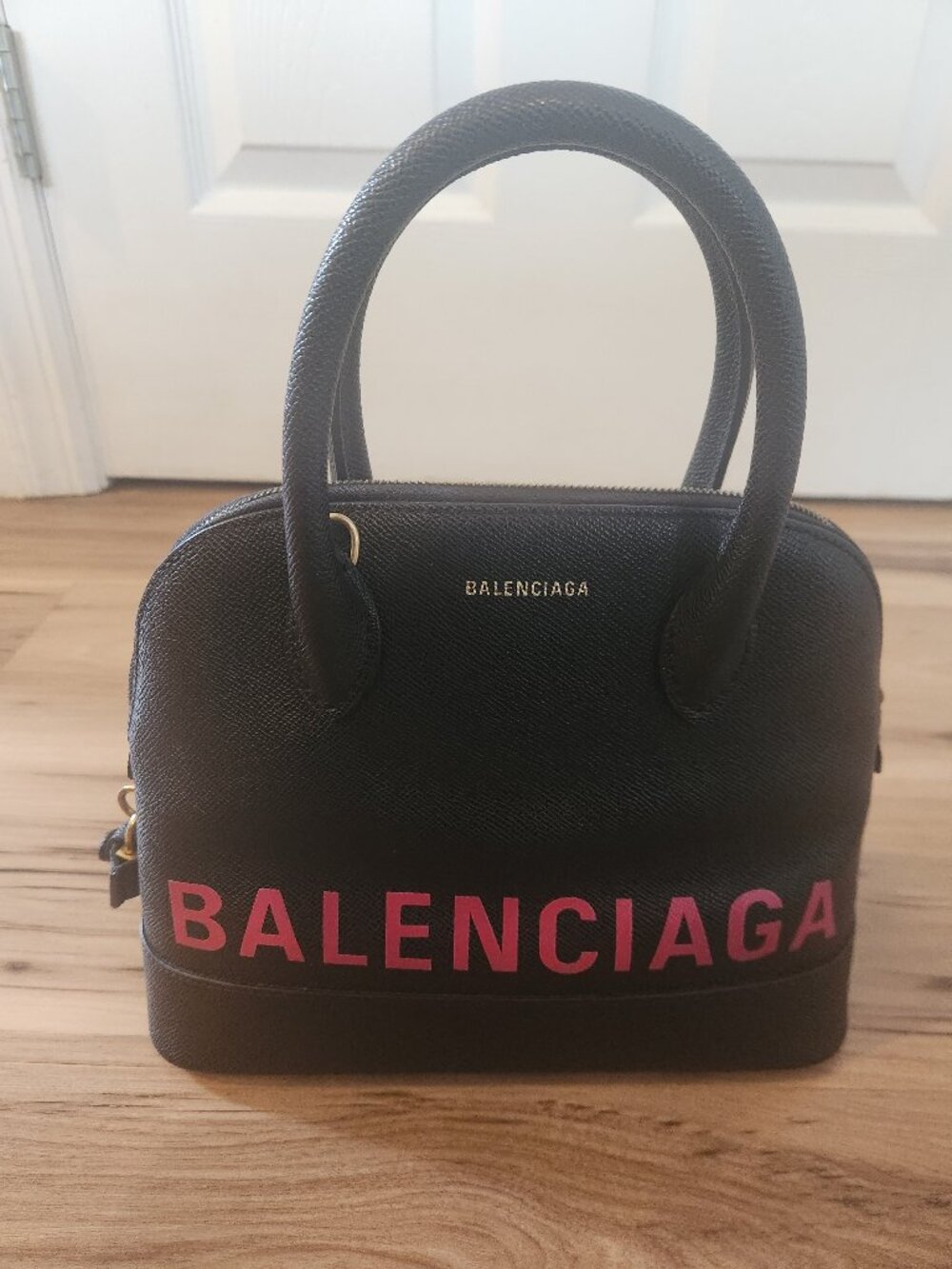 Balenciaga Black Pink Logo Satchel Handbag